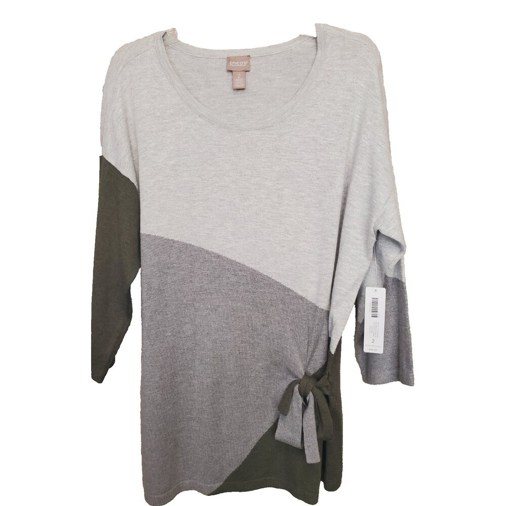Chico’s Touch of Cashmere Colorblock Side-Tie Pullover Sweater Size 2 Large NWT